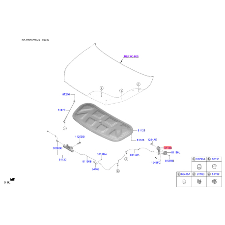 Ручка троса капота та її кріплення 81181-4D000WK Mobis - 811814D000WK - схема з каталогу 81180, MKMAPM721 811814D000WK