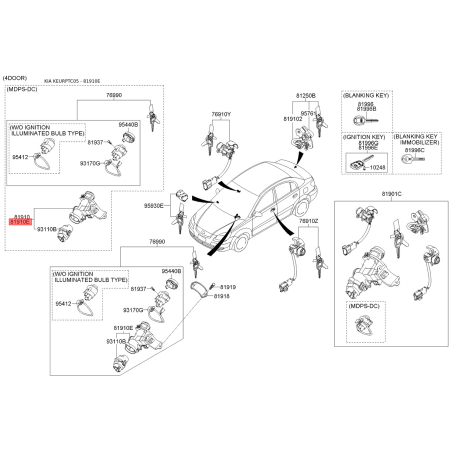 Крепление замка зажигания 81910-1G500 Mobis - 819101G500 - схема с каталога 81910E, KEURPTC05 819101G500