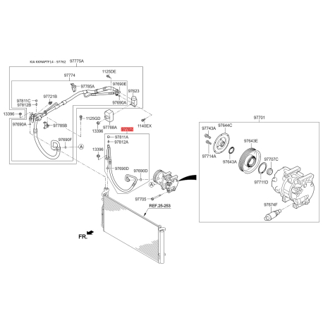 Трубопровод высокого / низкого давления, кондиционер 97762-3R000 Mobis - 977623R000 - схема с каталога 97762, KKMAPTF14 977623R000