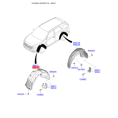 Обшивка (подкрылок), колесная ниша правая 86812-D7500 Mobis - 86812D7500 - схема с каталога 86812, HEURPD718 86812D7500