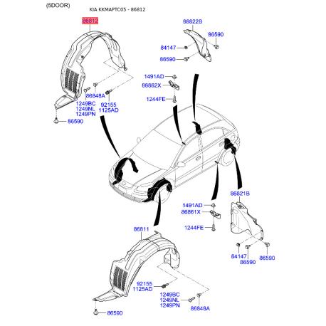 Обшивка (подкрылок), колесная ниша правая 86812-1G000 Mobis - 868121G000 - схема с каталога 86812, KKMAPTC05 868121G000
