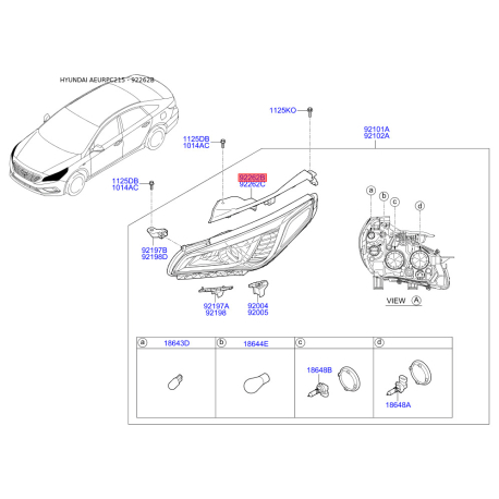 Крепление фары, освещение левое 92150-C1000 Mobis - 92150C1000 - схема с каталога 92262B, AEURPC215 92150C1000