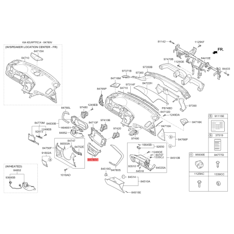 Накладка панели прибров (торпеды) нижняя 84730-2TAA0FHV Mobis - 847302TAA0FHV - схема с каталога 84780V, KEURPTFE14 847302TAA0FHV