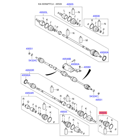Чехол полуоси (пыльник) приводного вала 49583-3S000 Mobis - 495833S000 - схема с каталога 49506, KKMAPTF14 495833S000