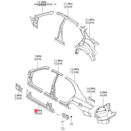 Фонарь задний правый 92420-3C011 Mobis - 924203C011 - схема с каталога 9, EURK3C002A 924203C011