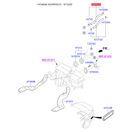 Шланг (патрубок) системы охлаждения 97312-3S100 Mobis - 973123S100 - схема с каталога 97320D, KEURPHG15 973123S100