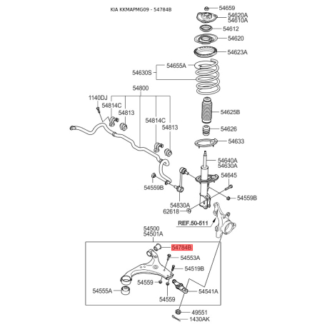 Сайлентблок рычага подвески 54551-2G000 Mobis - 545512G000 - схема с каталога 54784B, KKMAPMG09 545512G000