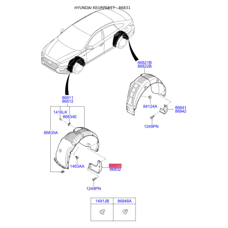 Брызговик передний левый 86831-C1500 Mobis - 86831C1500 - схема с каталога 86831, KEURPE617 86831C1500