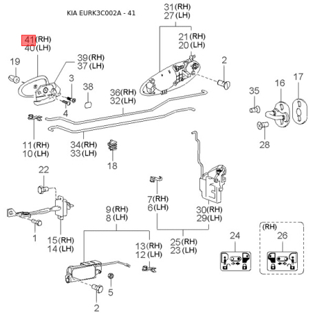 Кронштейн рамы кузова 55575-38600 Mobis - 5557538600 - схема с каталога 41, EURK3C002A 5557538600
