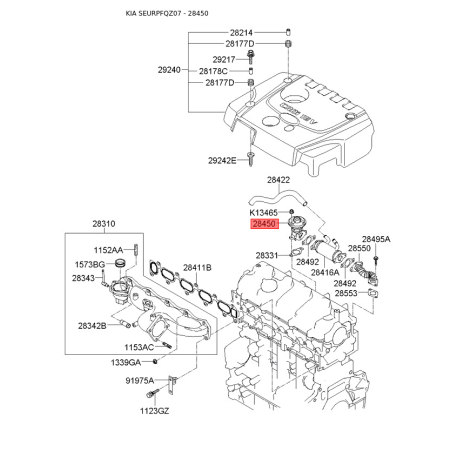 Клапан повернення ВГ 28410-27250 Mobis - 2841027250 - схема з каталогу 28450, SEURPFQZ07 2841027250