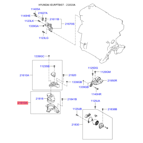 Подушка двигуна 21810-1C220 Mobis - 218101C220 - схема з каталогу 21810A, IEURPTBI07 218101C220