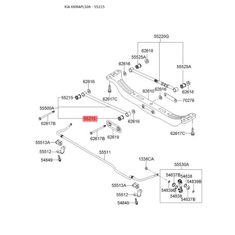Сайлентблок заднього поперечного важеля зовнішній 55215-2F000 Mobis - 552152F000 - схема з каталогу 55215, KKMAPLS06 552152F000