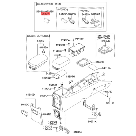 Кронштейн проводки (жгут, коса) 95530-2G500K2 Mobis - 955302G500K2 - схема с каталога 95530, KEURPMG05 955302G500K2