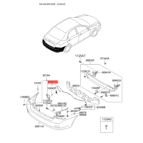 Лампа розжарювання, основна фара ліва 92405-2F350 Mobis - 924052F350 - схема з каталогу 92401D, KEURPLD06 924052F350