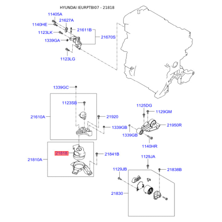 Подушка двигателя 21815-1C220 Mobis - 218151C220 - схема с каталога 21818, IEURPTBI07 218151C220