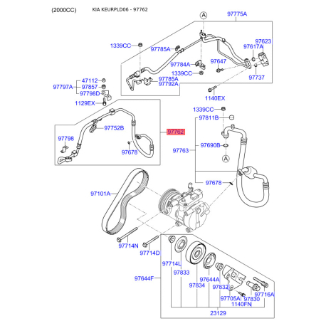 Трубопровод высокого / низкого давления, кондиционер 97762-2F800 Mobis - 977622F800 - схема с каталога 97762, KEURPLD06 977622F800