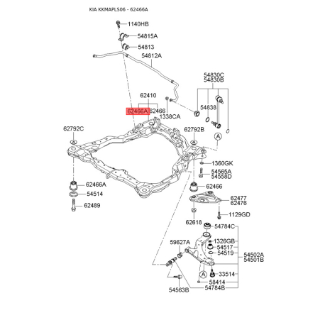 Сайлентблок балки 62485-2F300 Mobis - 624852F300 - схема с каталога 62466A, KKMAPLS06 624852F300