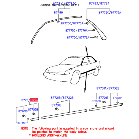 Молдинг порога, бампера і крила правий 87712-34510 Mobis - 8771234510 - схема з каталогу 87712, NAS3409500 8771234510