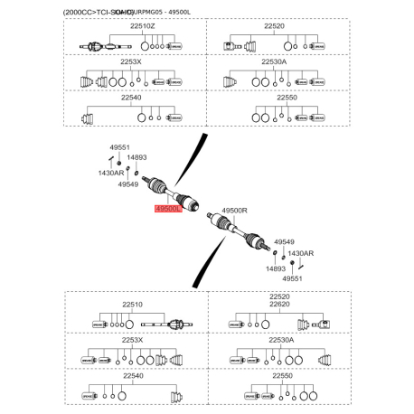 Шарнирный комплект приводного вала левый 49501-2G700 Mobis - 495012G700 - схема с каталога 49500L, KEURPMG05 495012G700