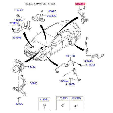 Датчик частоты вращения колеса (ABS) задний правый 59930-3S300 Mobis - 599303S300 - схема с каталога 95680R, KHMAPGFE11 599303S300
