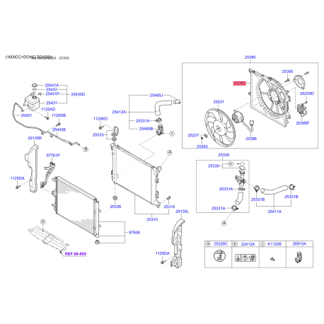 Вентилятор радіатора охолодження 25350-A7100 Mobis - 25350A7100 - схема з каталогу 25350, KRUSPB216 25350A7100