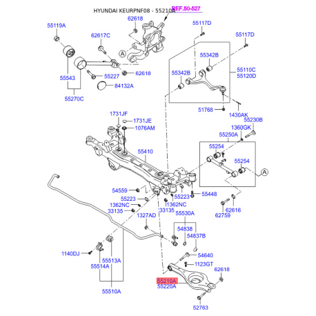 Тяга задної підвіски поперечна задня задня ліва 55210-3K700 Mobis - 552103K700 - схема з каталогу 55210A, KEURPNF08 552103K700