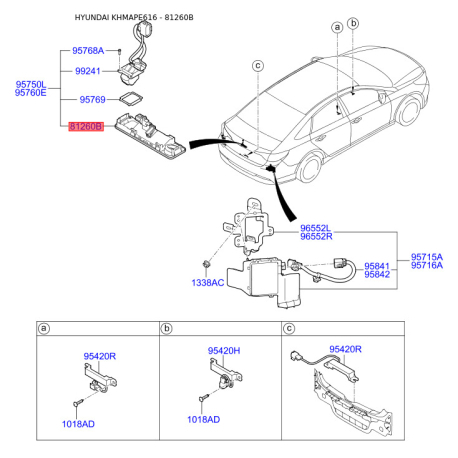 Ручка кришки багажника/приміщення для вантажу 81260-C1010 Mobis - 81260C1010 - схема з каталогу 81260B, KHMAPE616 81260C1010