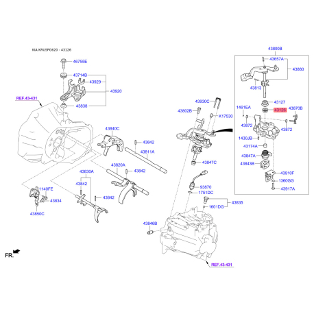Уплотнительное кольцо, система тяг и рычагов 43126-34011 Mobis - 4312634011 - схема с каталога 43126, KRUSPG620 4312634011