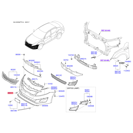 Облицовка / защитная накладка, буфер 86588-2T500 Mobis - 865882T500 - схема с каталога 86517, KKMAPTF14 865882T500