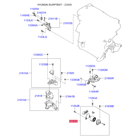 Подушка двигуна 21830-0B700 Mobis - 218300B700 - схема з каталогу 21830, IEURPTBI07 218300B700