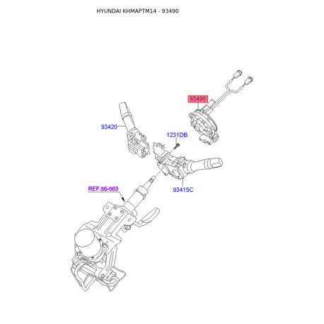 Витая пружина, подушка безопасности 93490-2K310 Mobis - 934902K310 - схема с каталога 93490, KHMAPTM14 934902K310
