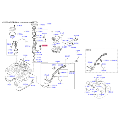 Датчик, запас палива 94430-2B900 Mobis - 944302B900 - схема з каталогу 94430F, KEURPCM06 944302B900