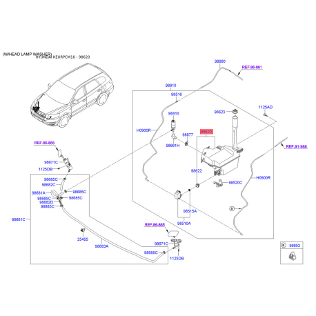 Бачок омывателя 98620-2B700 Mobis - 986202B700 - схема с каталога 98620, KEURPCM10 986202B700