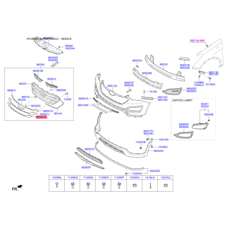 Насадка, решетка радиатора 86356-2W000 Mobis - 863562W000 - схема с каталога 86561K, AHMAPDMA12 863562W000