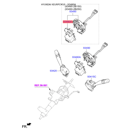 Датчик угла поворота 93480-2B000 Mobis - 934802B000 - схема с каталога 93480A, KEURPCM10 934802B000