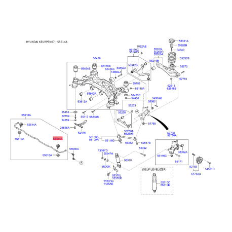Кронштейн заднего стабилизатора левый 55516-2B000 Mobis - 555162B000 - схема с каталога 55514A, KEURPEN07 555162B000