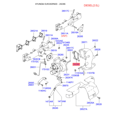 Прокладка, компрессор 28286-27900 Mobis - 2828627900 - схема с каталога 28286, EUR260PA00 2828627900