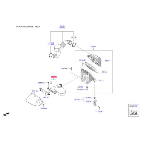 Рукав повітрозабірника, повітряний фільтр 28210-2W100 Mobis - 282102W100 - схема з каталогу 28210, KEURPDM15 282102W100
