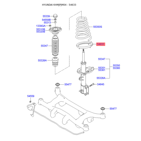 Прокладка передньої пружини нижня 54633-3A000 Mobis - 546333A000 - схема з каталогу 54633, KHMJPJM04 546333A000