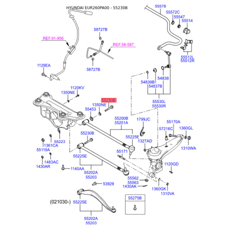 Болт развальный (эксцентрик) заднего нижнего рычага 55260-26500 Mobis - 5526026500 - схема с каталога 55230B, EUR260PA00 5526026500