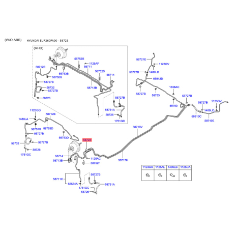 Адаптер, трубопровід гальмівного приводу 58723-26000 Mobis - 5872326000 - схема з каталогу 58723, EUR260PA00 5872326000
