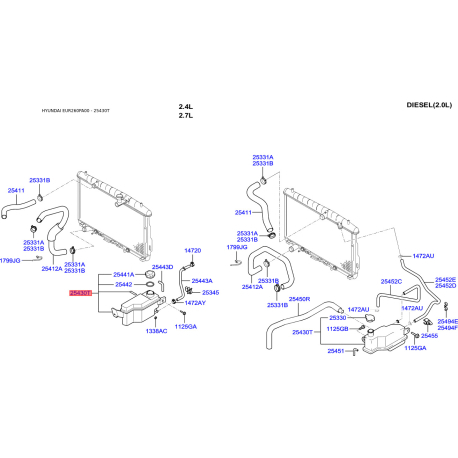 Бачок розширювальний 25430-26410 Mobis - 2543026410 - схема з каталогу 25430T, EUR260PA00 2543026410