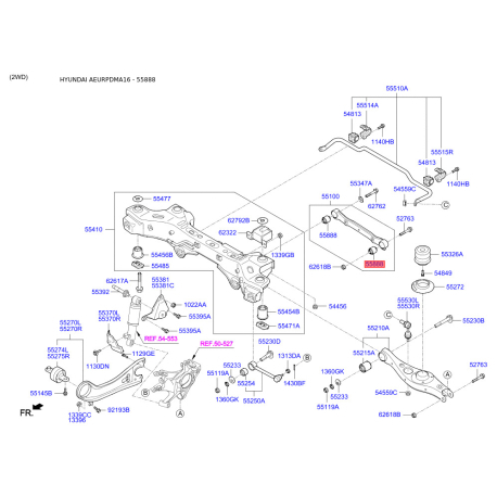 Сайлентблок заднего нижнего рычага 55118-2W500 Mobis - 551182W500 - схема с каталога 55888, AEURPDMA16 551182W500