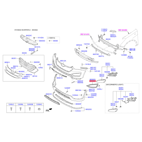 Облицювання, протитуманна фара праве 86564-2W010 Mobis - 865642W010 - схема з каталогу 86566A, KEURPDM12 865642W010