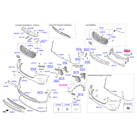 Кронштейн, буфер правый верхний 86552-2W000 Mobis - 865522W000 - схема с каталога 86552H, KEURPB816 865522W000