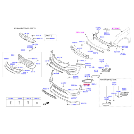 Кронштейн, буфер левый 86577-2W000 Mobis - 865772W000 - схема с каталога 86577H, KEURPDM12 865772W000