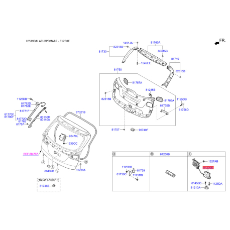 Електропривід замка багажника 81230-2W600 Mobis - 812302W600 - схема з каталогу 81230E, AEURPDMA16 812302W600