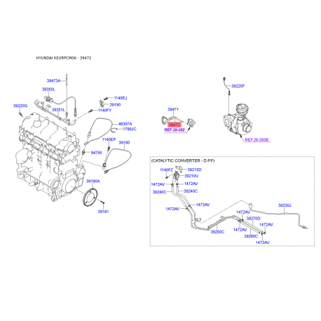 Клапан вакуумного управления, рециркуляция ОГ 39474-27800 Mobis - 3947427800 - схема с каталога 39472, KEURPCM06 3947427800