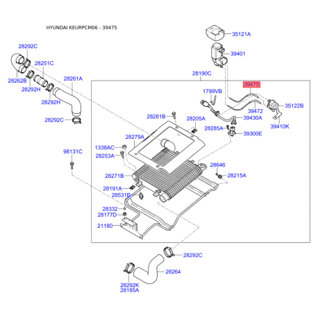 Шланг (патрубок) системы охлаждения 39475-27800 Mobis - 3947527800 - схема с каталога 39475, KEURPCM06 3947527800