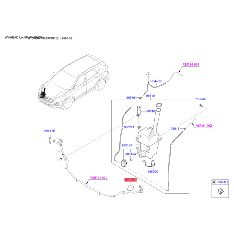 Адаптер, водяной насос омывателя левый 98681-2W000 Mobis - 986812W000 - схема с каталога 98640E, KEURPDM12 986812W000